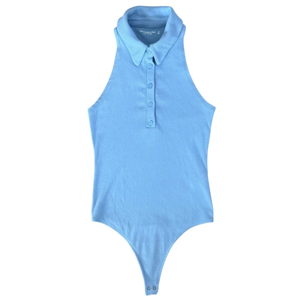 Abercrombie & Fitch Ribbed Bodysuit Sleeveless Collared One-Piece Blue NWOT